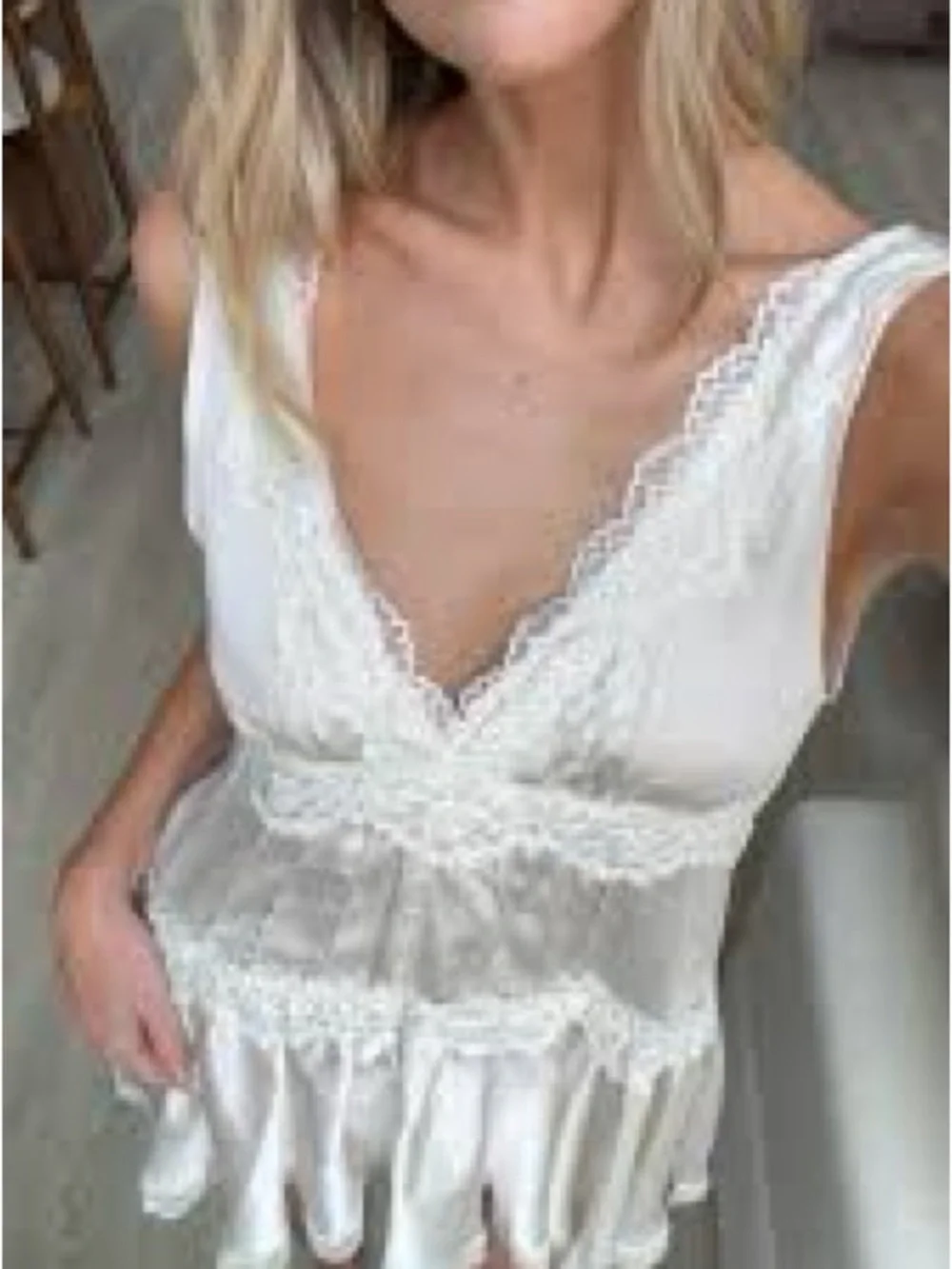 White Lace Trim V-Neck Mini Dress